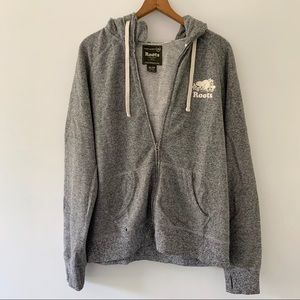 Roots Zip Up Hoodie Grey White Extra Large